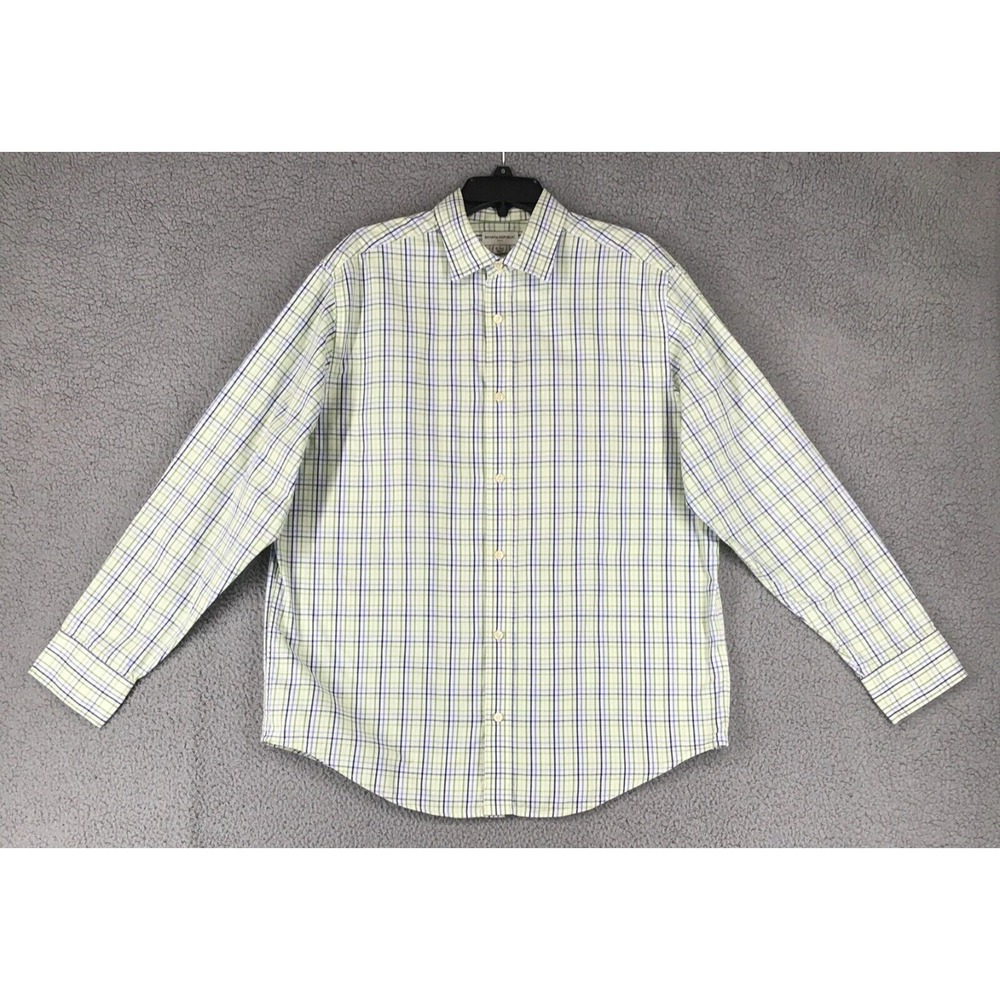Banana Republic Dress Shirt Mens Size L 16 16 1/2 Long Sleeve Green Plaid